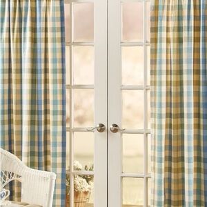 Moire plaid rod pocket curtains